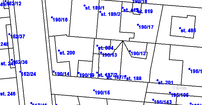 Parcela st. 190/13 v KÚ Dobroměřice, Katastrální mapa