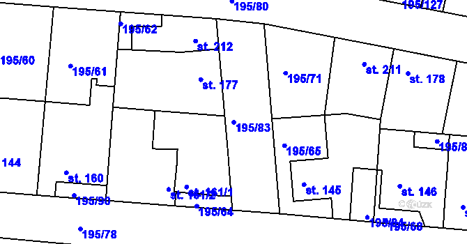 Parcela st. 195/83 v KÚ Dobroměřice, Katastrální mapa