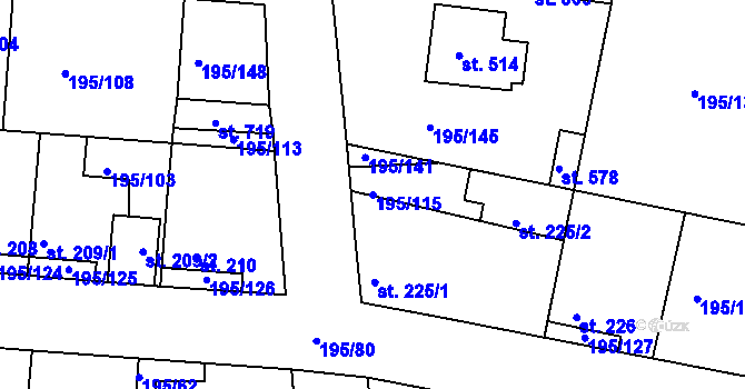 Parcela st. 195/115 v KÚ Dobroměřice, Katastrální mapa