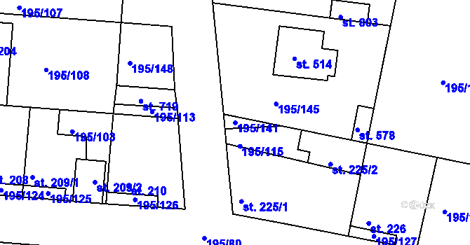 Parcela st. 195/141 v KÚ Dobroměřice, Katastrální mapa
