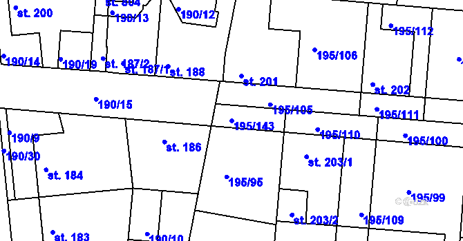 Parcela st. 195/143 v KÚ Dobroměřice, Katastrální mapa