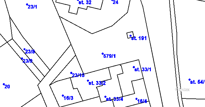 Parcela st. 579/1 v KÚ Dobroměřice, Katastrální mapa