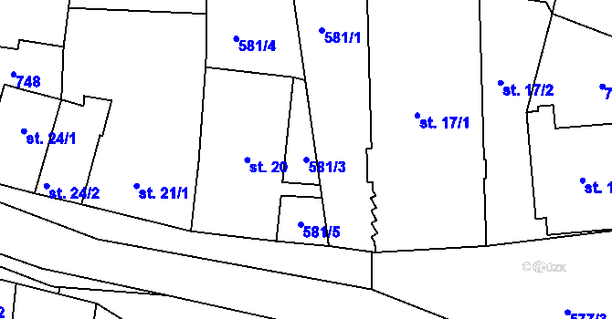 Parcela st. 581/3 v KÚ Dobroměřice, Katastrální mapa
