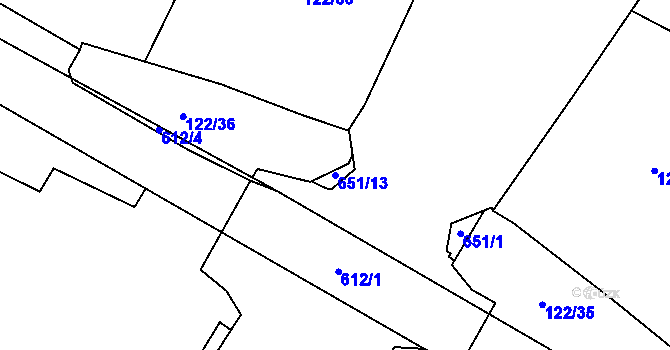 Parcela st. 651/13 v KÚ Dobroměřice, Katastrální mapa