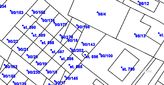 Parcela st. 90/143 v KÚ Dobroměřice, Katastrální mapa
