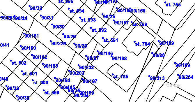 Parcela st. 90/146 v KÚ Dobroměřice, Katastrální mapa