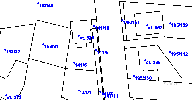 Parcela st. 141/6 v KÚ Dobroměřice, Katastrální mapa