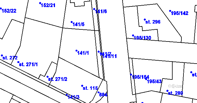 Parcela st. 141/7 v KÚ Dobroměřice, Katastrální mapa