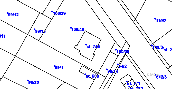 Parcela st. 745 v KÚ Dobroměřice, Katastrální mapa