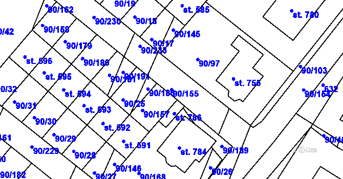 Parcela st. 90/155 v KÚ Dobroměřice, Katastrální mapa