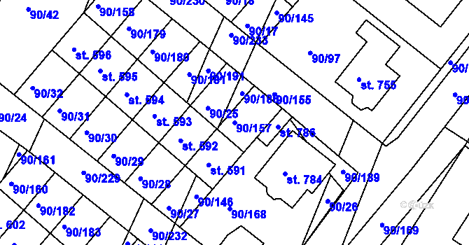 Parcela st. 90/157 v KÚ Dobroměřice, Katastrální mapa