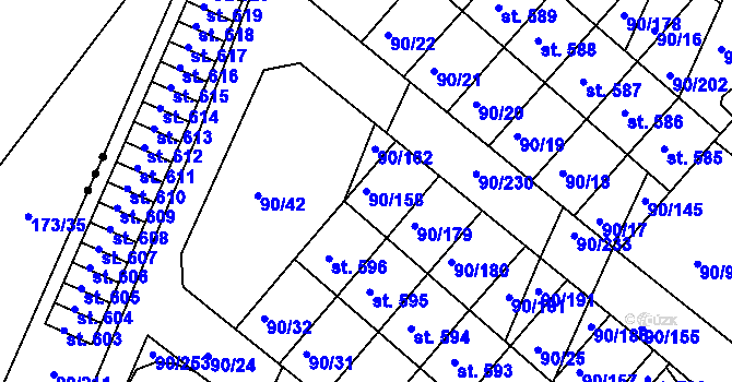 Parcela st. 90/158 v KÚ Dobroměřice, Katastrální mapa