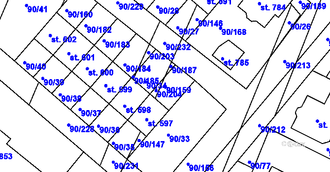 Parcela st. 90/159 v KÚ Dobroměřice, Katastrální mapa