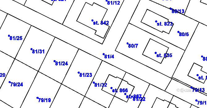Parcela st. 81/4 v KÚ Dobroměřice, Katastrální mapa