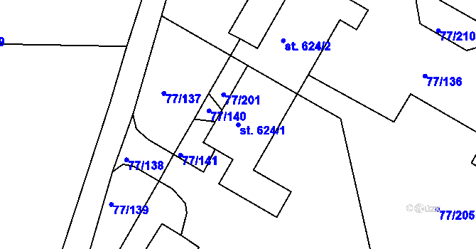 Parcela st. 624/1 v KÚ Dobroměřice, Katastrální mapa