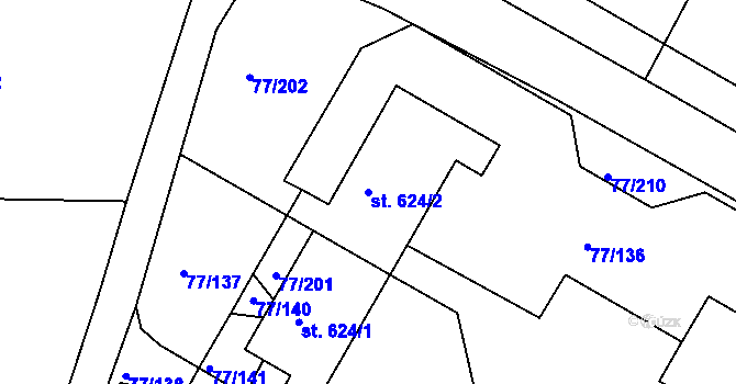 Parcela st. 624/2 v KÚ Dobroměřice, Katastrální mapa
