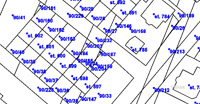 Parcela st. 90/187 v KÚ Dobroměřice, Katastrální mapa