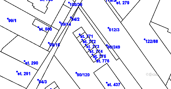Parcela st. 773 v KÚ Dobroměřice, Katastrální mapa