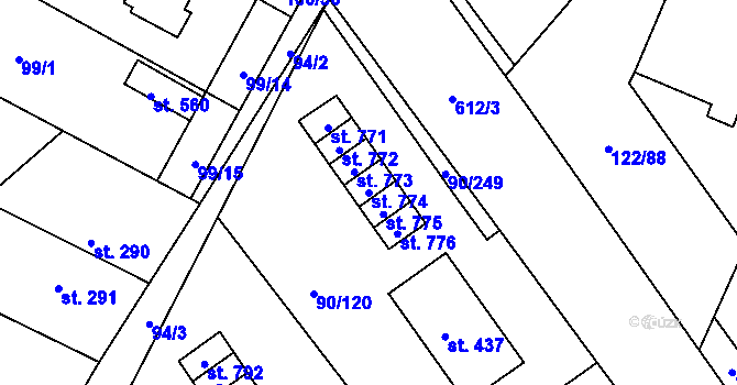 Parcela st. 774 v KÚ Dobroměřice, Katastrální mapa