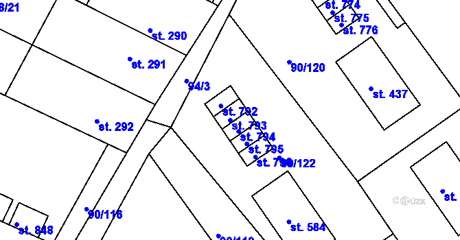 Parcela st. 793 v KÚ Dobroměřice, Katastrální mapa