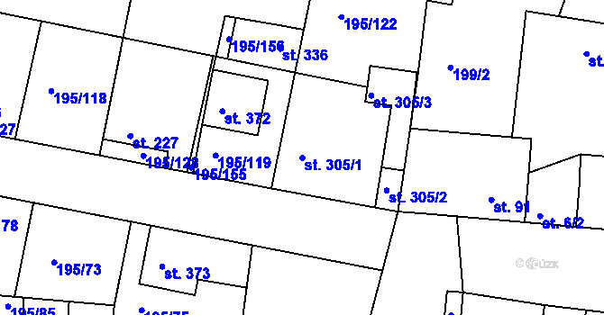 Parcela st. 305/1 v KÚ Dobroměřice, Katastrální mapa