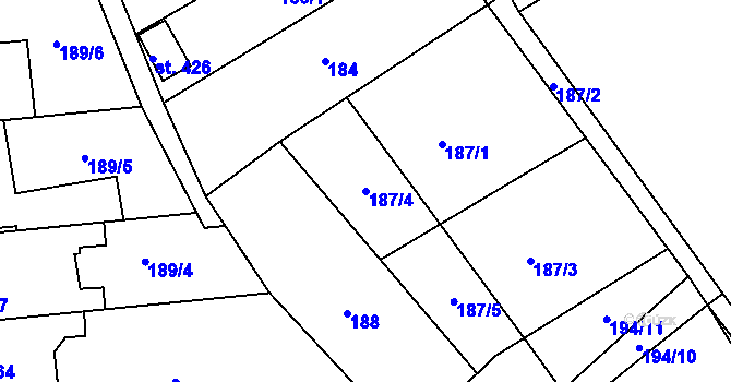 Parcela st. 187/4 v KÚ Dobroměřice, Katastrální mapa