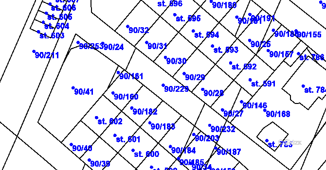 Parcela st. 90/229 v KÚ Dobroměřice, Katastrální mapa