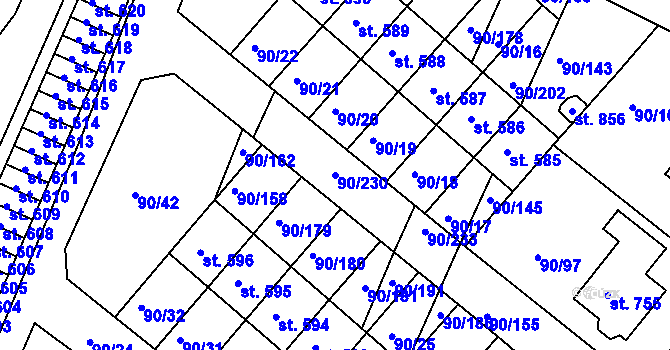 Parcela st. 90/230 v KÚ Dobroměřice, Katastrální mapa