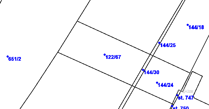 Parcela st. 122/67 v KÚ Dobroměřice, Katastrální mapa