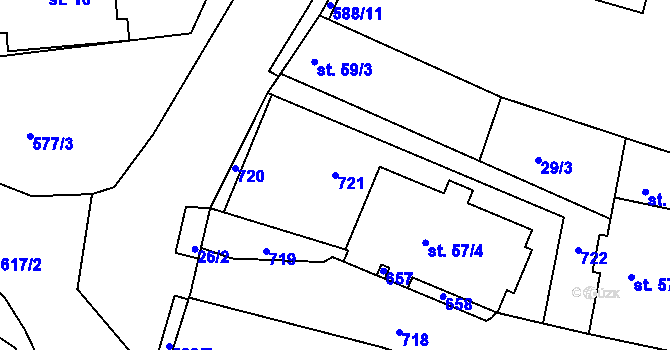 Parcela st. 721 v KÚ Dobroměřice, Katastrální mapa