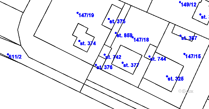 Parcela st. 742 v KÚ Dobroměřice, Katastrální mapa