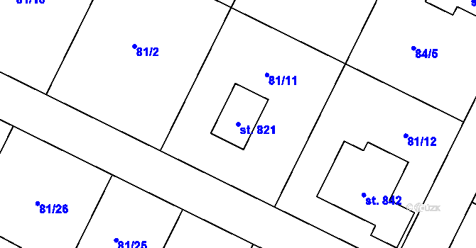 Parcela st. 821 v KÚ Dobroměřice, Katastrální mapa