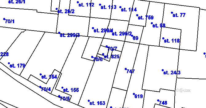 Parcela st. 825 v KÚ Dobroměřice, Katastrální mapa