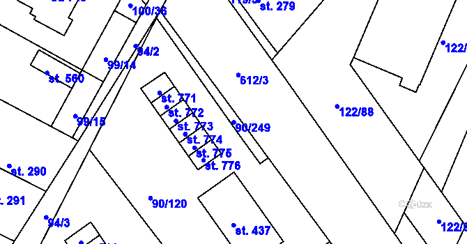 Parcela st. 90/249 v KÚ Dobroměřice, Katastrální mapa