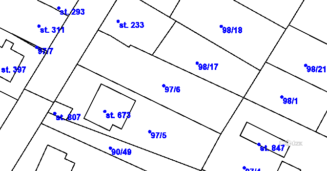 Parcela st. 97/6 v KÚ Dobroměřice, Katastrální mapa