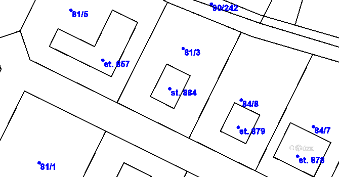 Parcela st. 884 v KÚ Dobroměřice, Katastrální mapa