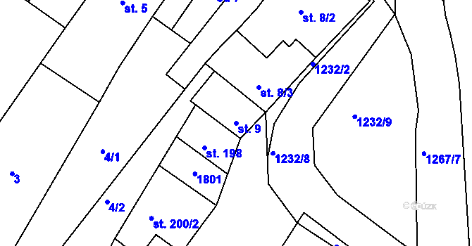 Parcela st. 9 v KÚ Dobromilice, Katastrální mapa