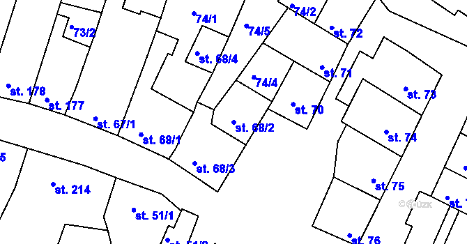 Parcela st. 68/2 v KÚ Dobromilice, Katastrální mapa
