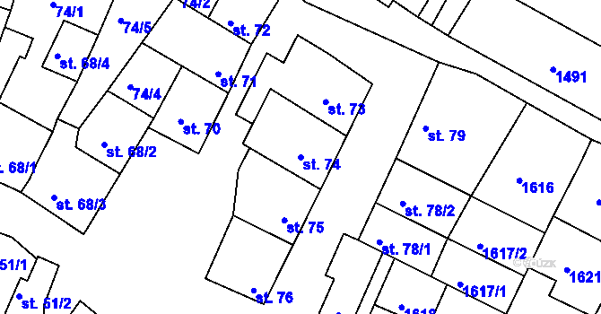 Parcela st. 74 v KÚ Dobromilice, Katastrální mapa