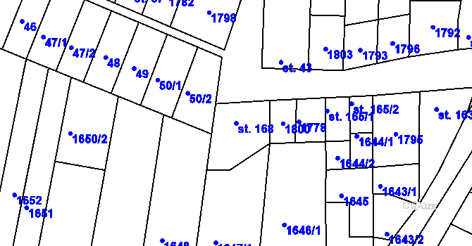 Parcela st. 168 v KÚ Dobromilice, Katastrální mapa