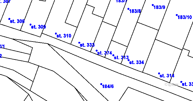 Parcela st. 374 v KÚ Dobromilice, Katastrální mapa