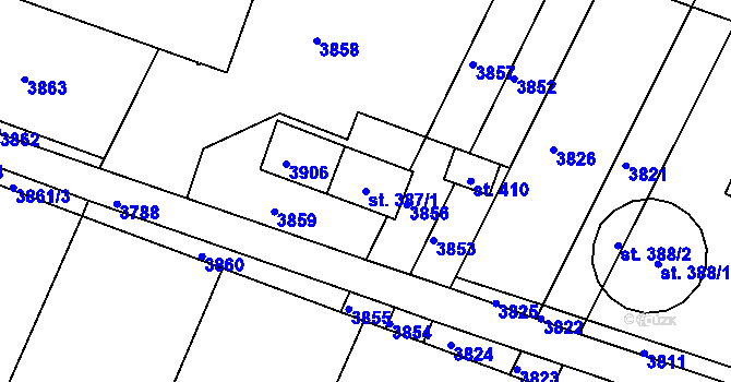 Parcela st. 387/1 v KÚ Dobromilice, Katastrální mapa