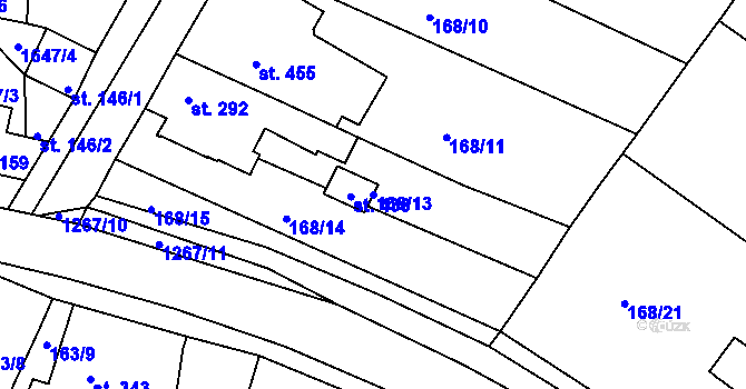 Parcela st. 168/13 v KÚ Dobromilice, Katastrální mapa