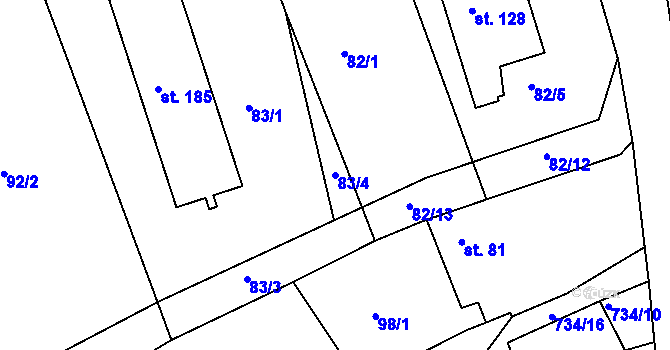 Parcela st. 83/4 v KÚ Dobronice u Bechyně, Katastrální mapa