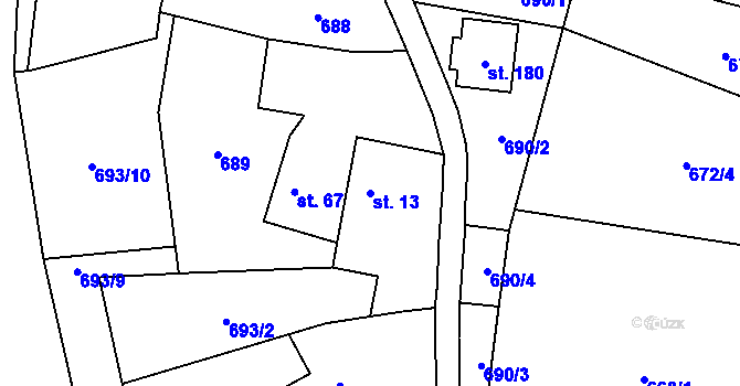 Parcela st. 13 v KÚ Dobronice u Bechyně, Katastrální mapa