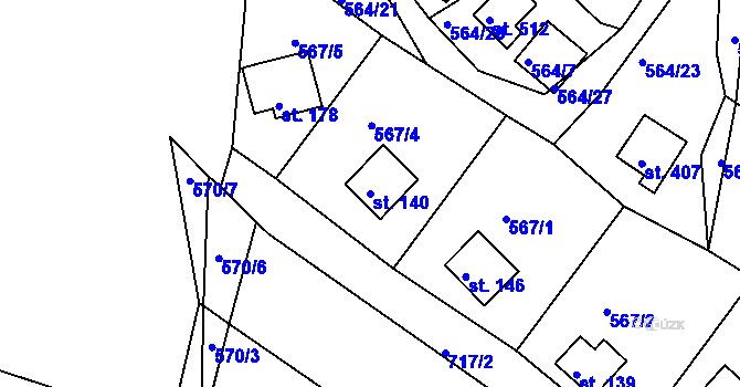 Parcela st. 140 v KÚ Dobronice u Bechyně, Katastrální mapa