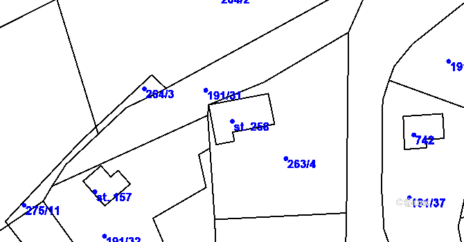 Parcela st. 258 v KÚ Dobronice u Bechyně, Katastrální mapa