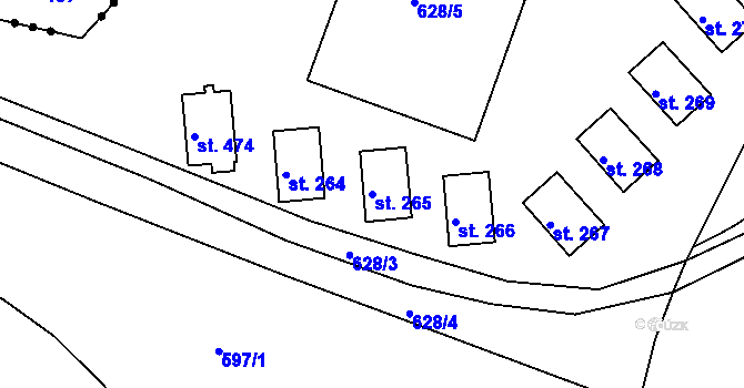 Parcela st. 265 v KÚ Dobronice u Bechyně, Katastrální mapa