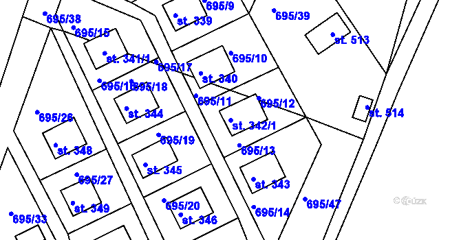 Parcela st. 342/1 v KÚ Dobronice u Bechyně, Katastrální mapa