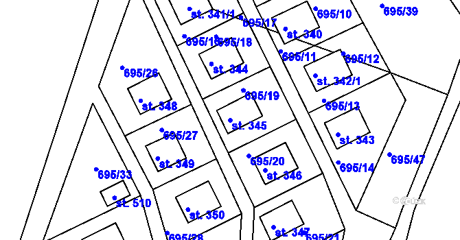 Parcela st. 345 v KÚ Dobronice u Bechyně, Katastrální mapa